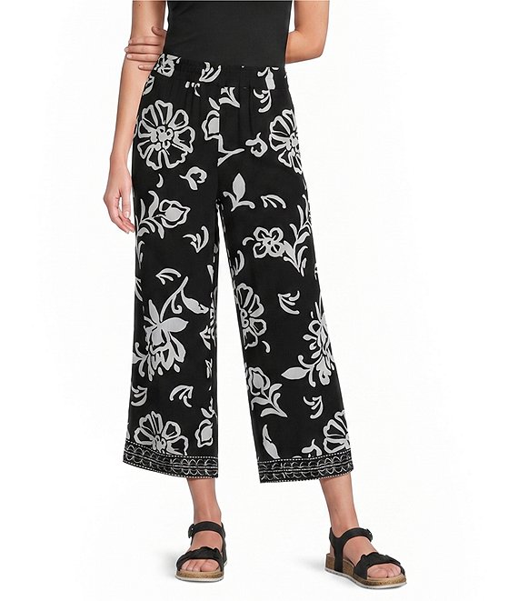 Allison Daley Floral Print Pull-On Crinkle Soft Crop Pants