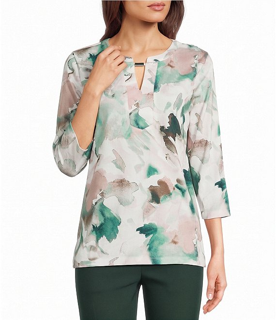 Allison Daley Petite Size 3/4 Sleeve Keyhole Neck Knit Top
