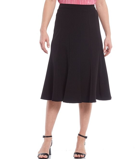 Color:Black - Image 1 - Petite Size City Stretch Gored Panel Skirt