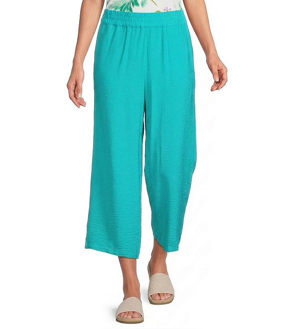 Allison Daley Petite Size Teal Ceramic Pull-On Crinkle Soft Pants