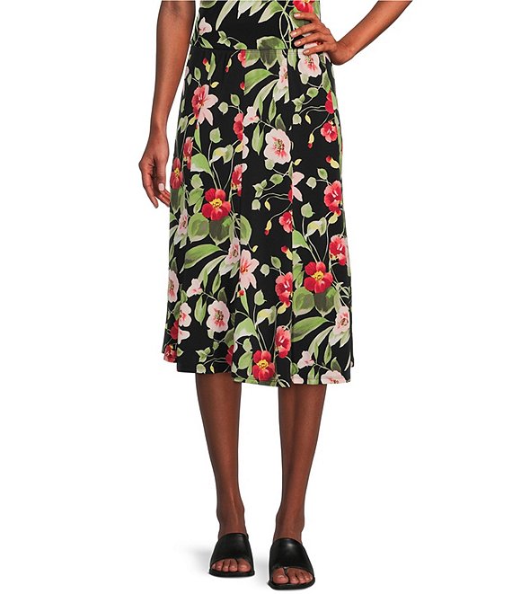 Allison Daley Petite Size Tropical Lily Print Coordinating A-Line Skirt