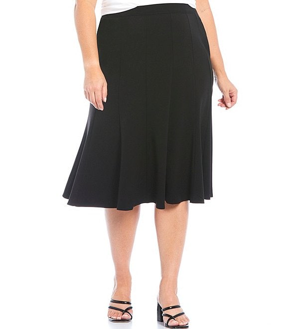 Color:Black - Image 1 - Plus Size City Stretch Gored Panel Skirt