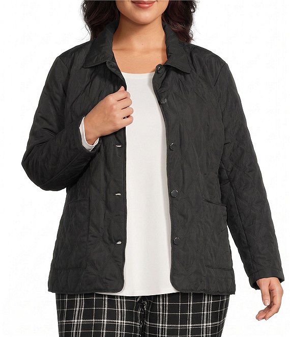 Allison Daley Plus Size Diamond Stitch Woven Quilt Long Sleeve Button Front Jacket