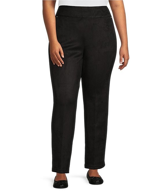 Color:Black - Image 1 - Plus Size Luxe Suede Straight Leg Pull-On Pants