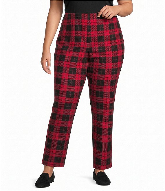 Allison Daley Plus Size Plaid Straight Leg Pull-On Ponte Pants