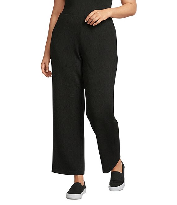Allison Daley Plus Size Pull-On Waist Straight Leg Knit Pants, Black - Image 1