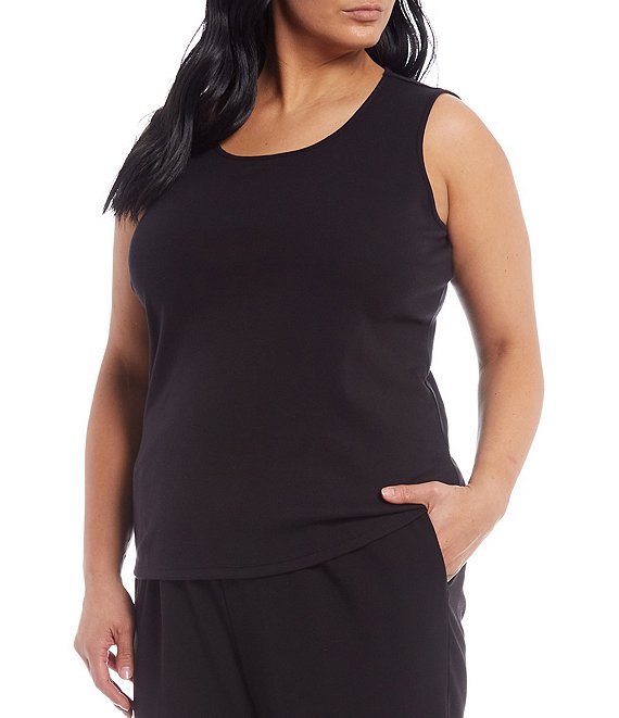 Color:Black - Image 1 - Plus Size Knit Scoop Neck Sleeveless Tank