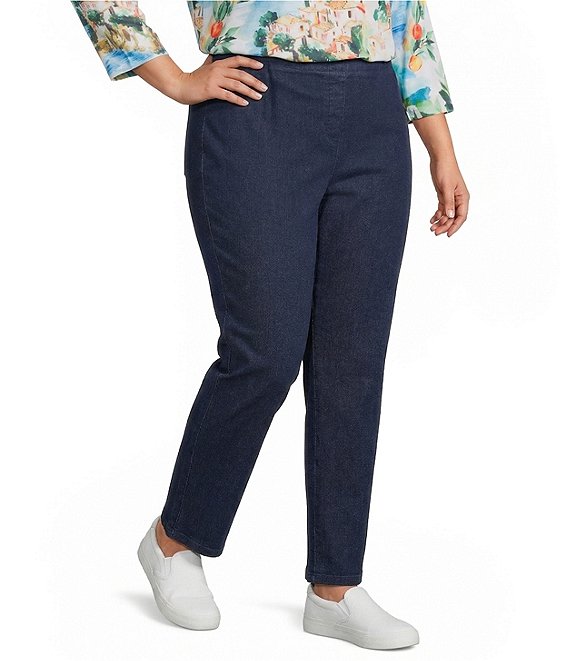 Allison Daley Plus Size Straight Leg Stretch Denim Elastic Waist Pull-On Pants