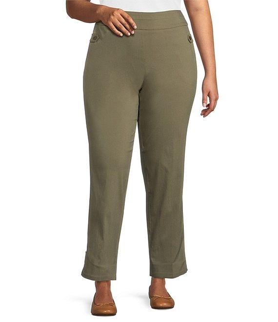 Allison Daley Plus Size Tech Stretch Button Tab Side Slit Detail Pull-On  Ankle Pants