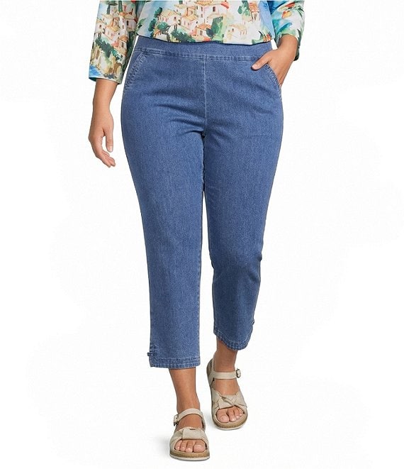 Allison Daley Plus Stretch Denim Pull-On Straight Leg Crop Pants
