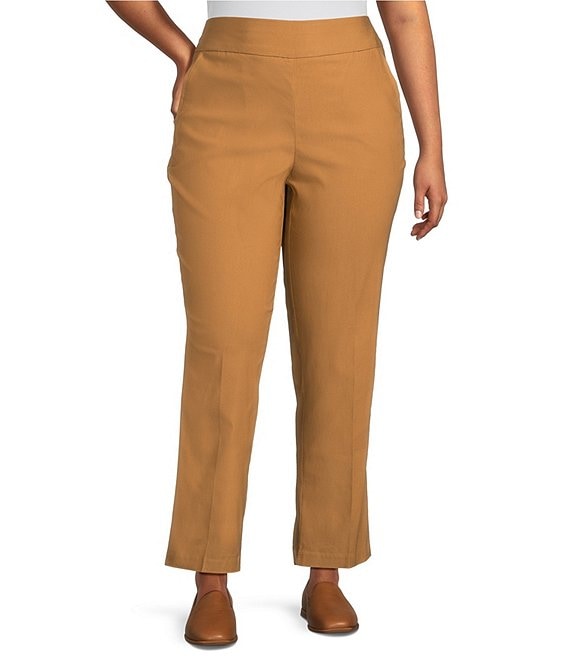 Allison Daley Plus Tobacco Stretch Pull-On Straight Leg Pants, Tobacco - Image 1