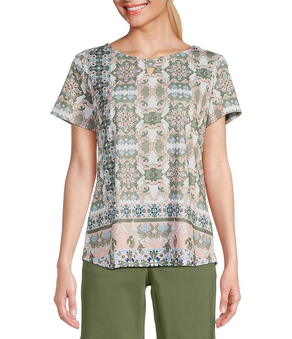 Allison Daley Short Sleeve Keyhole Neck Knit Top