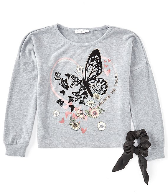 Ally B Big Girls 7-16 Long-Sleeve Floral Butterfly Pullover & Coordinating Scrunchie
