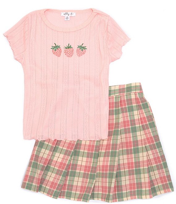 Ally B Big Girls 7-16 Short-Sleeve Strawberry-Design Tee & Plaid Skort Set