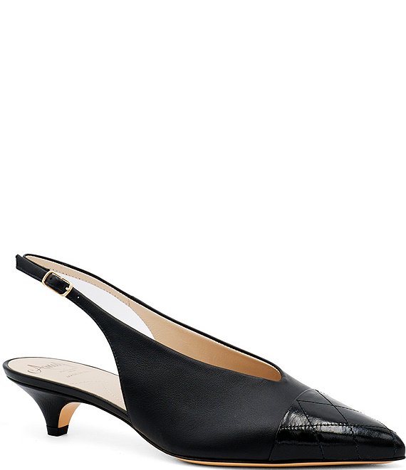 Amalfi Accento Leather Cap Toe Kitten Heel Slingback Pumps