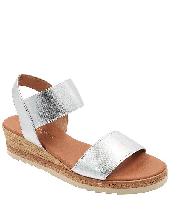 Color:Silver - Image 1 - Neveah Metallic Leather Ankle Strap Platform Wedge Sandals