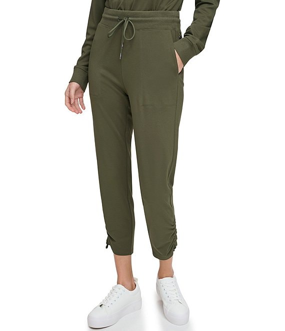 Color:Forest Green - Image 1 - Flat Front Drawstring Cinched Hem Jogger Pants
