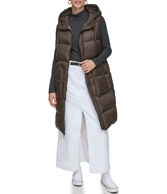 Andrew Marc Sport Quilted Faux Down Filled Hooded Long Puffer Vest Dillard s