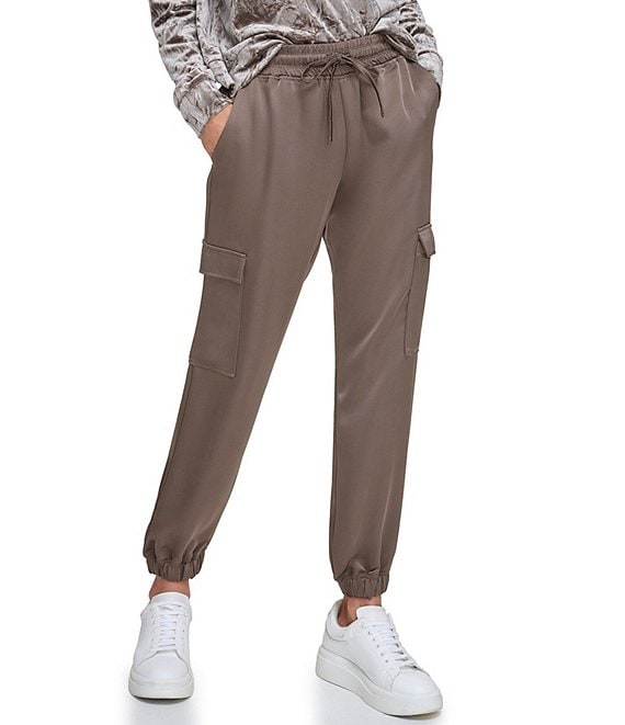 Andrew Marc Sport Satin High Waist Cinched Cuff Pull-On Cargo Joggers