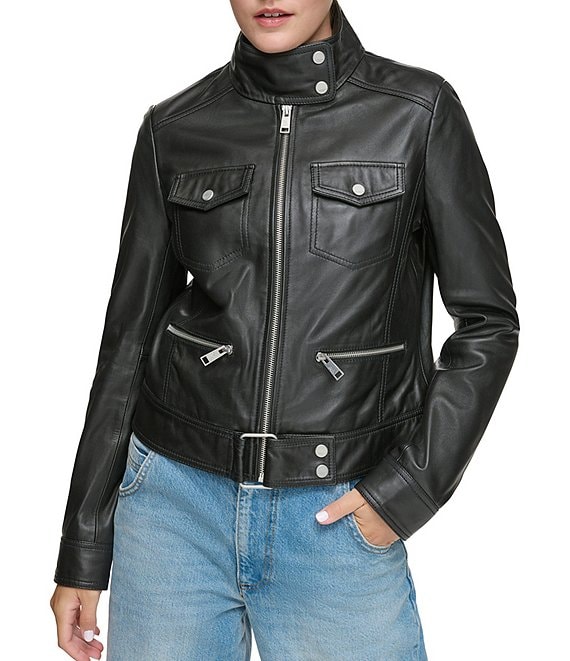 Andrew Marc Sport Stand Collar Leather Jacket | Dillard's