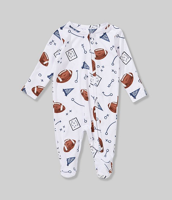 Angel Dear Baby Boys Touchdown Time 2 Way Zip Footie, Navy - Image 1