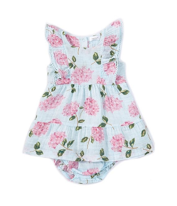Girl's Navy and Pink Rifle Paper Floral Print Ruffle Cotton Dress
