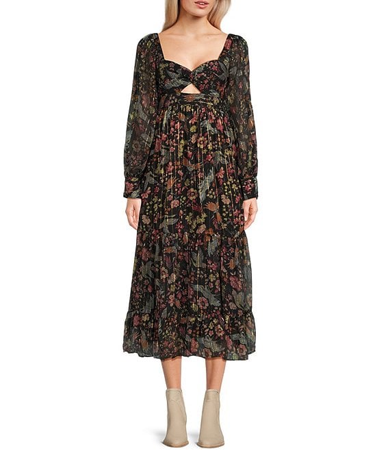 Angie Floral Print Long Sleeve Twist Front Dress