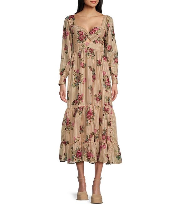 Angie Floral Print Long Sleeve Twist Front Long Sleeve Dress | Dillard's