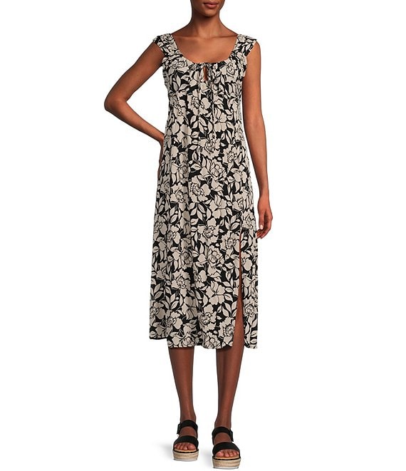 Angie Floral Tie Front Sleeveless Twist Back Midi Dress | Dillard's