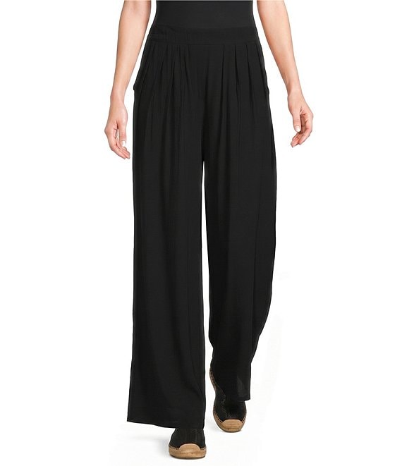 Angie Mid Rise Pull-On Straight Leg Pleated Front Pants