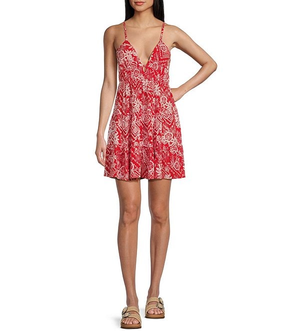 Angie Sleeveless Bar Front Bodice Tiered Floral Print Dress | Dillard's