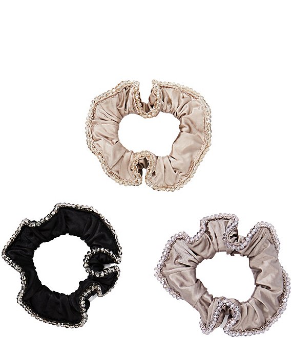 Anna & Ava Beaded Edge Scrunchie, 3 Pack