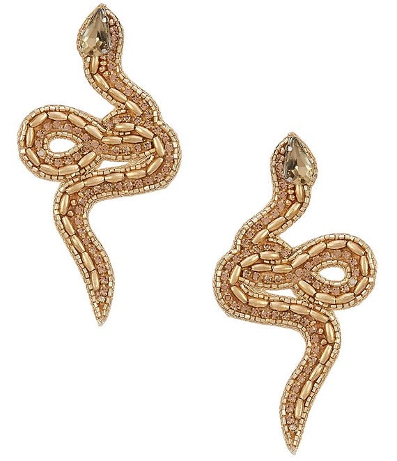 Anna & Ava Beaded Snake Beaded Statement Earrings, Gold - Image 1