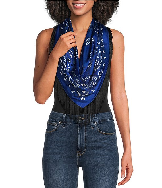Anna & Ava Black and Blue Fringe Scarf Wrap
