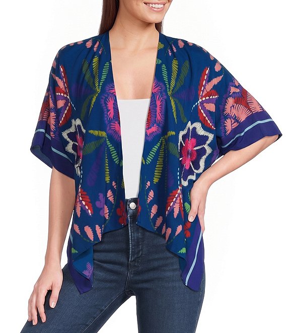 Anna & Ava Blue Floral Embroidered Kimono