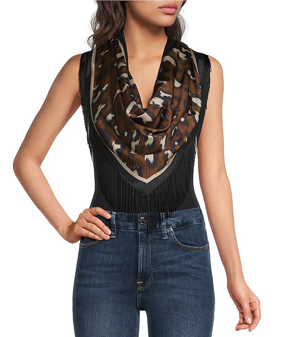 Anna & Ava Brown and Black Leopard Fringe Scarf Wrap