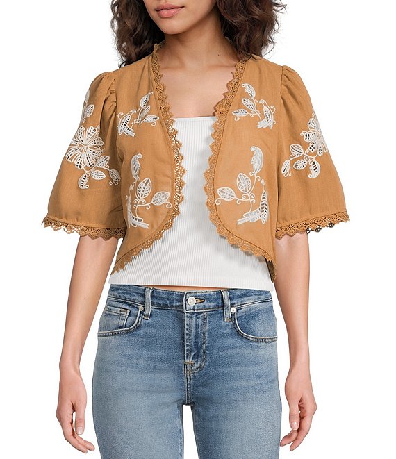 Anna & Ava Brown Embroidered Topper