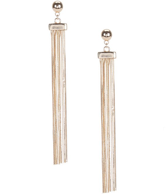 Color:Gold - Image 1 - Chain Multi Strand Linear Earrings