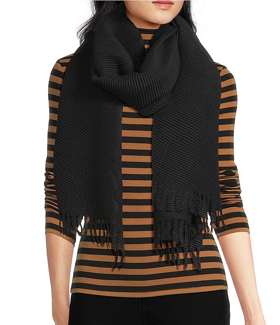 Anna & Ava Crinkle Tassel Oblong Scarf, Black - Image 1