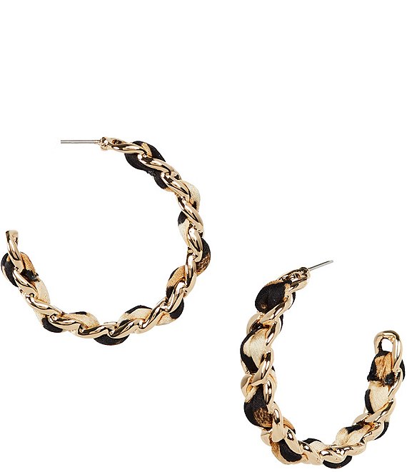 Anna & Ava Curb Link Interwoven Leopard Fabric Hoop Earrings