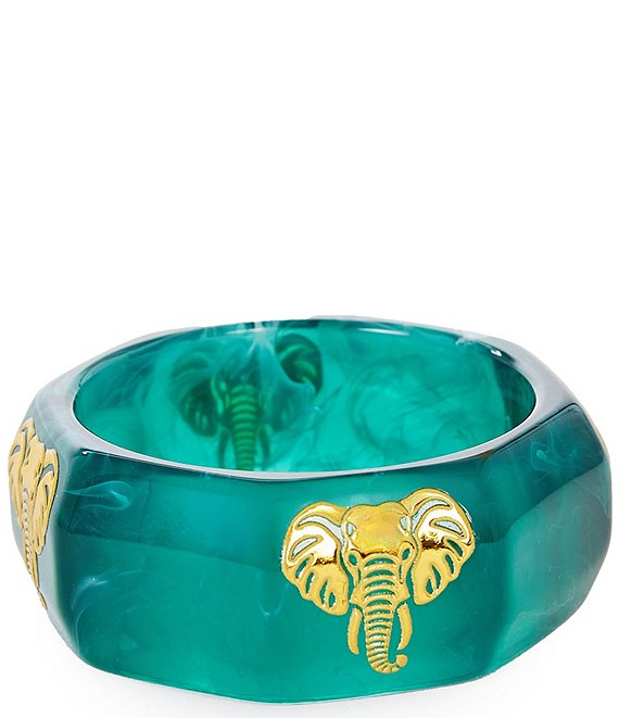 Anna & Ava Elephant Green Resin Wide Bangle Bracelet