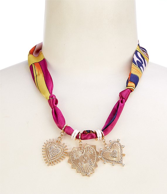Anna & Ava Heart Charm Scarf Statement Necklace