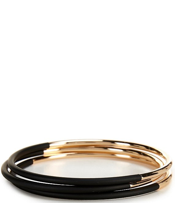 Anna & Ava Jet Half Polished Metal Bangle Bracelet Set