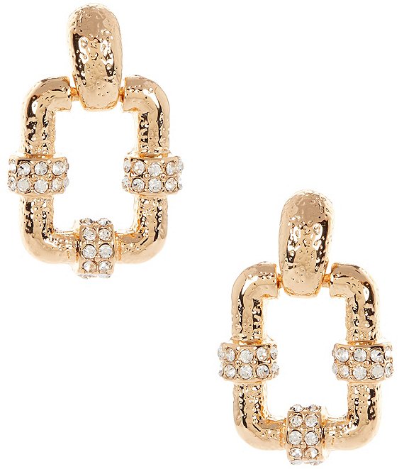 Anna & Ava Large Pave Rectangle Drop Earrings, Gold/Crystal - Image 1