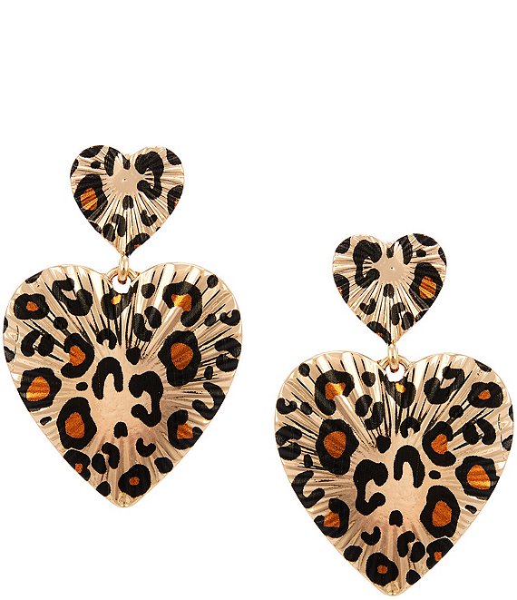 Anna & Ava Leopard Double Heart Drop Earrings