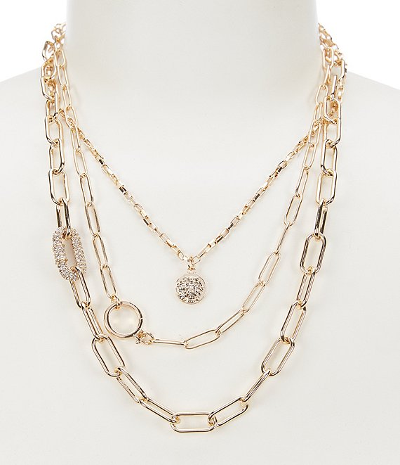Color:Gold - Image 1 - Multi Layer Paperclip Chain Necklace