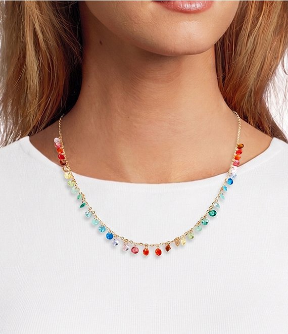 Anna & Ava Rainbow Multi-Stone Charm Delicate Resort Collar Necklace