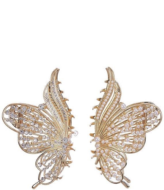Anna & Ava Pearl Crystal Butterfly Jaw Clip, 2 Pack
