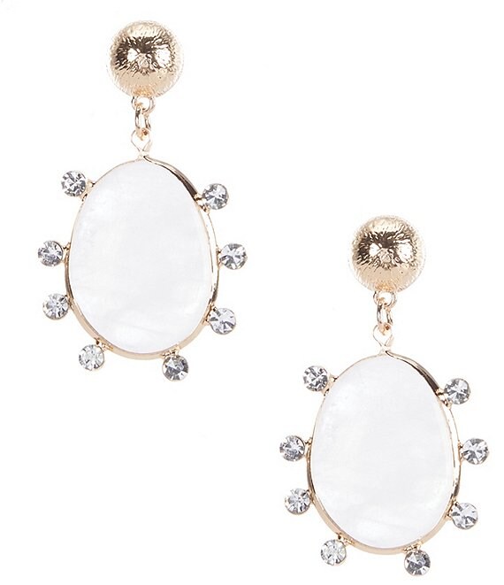 Color:Gold - Image 1 - Semi-Precious Stone with Crystal Drop Earrings