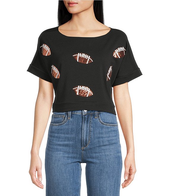 Anna & Ava Sequin Football Top, Black - Image 1
